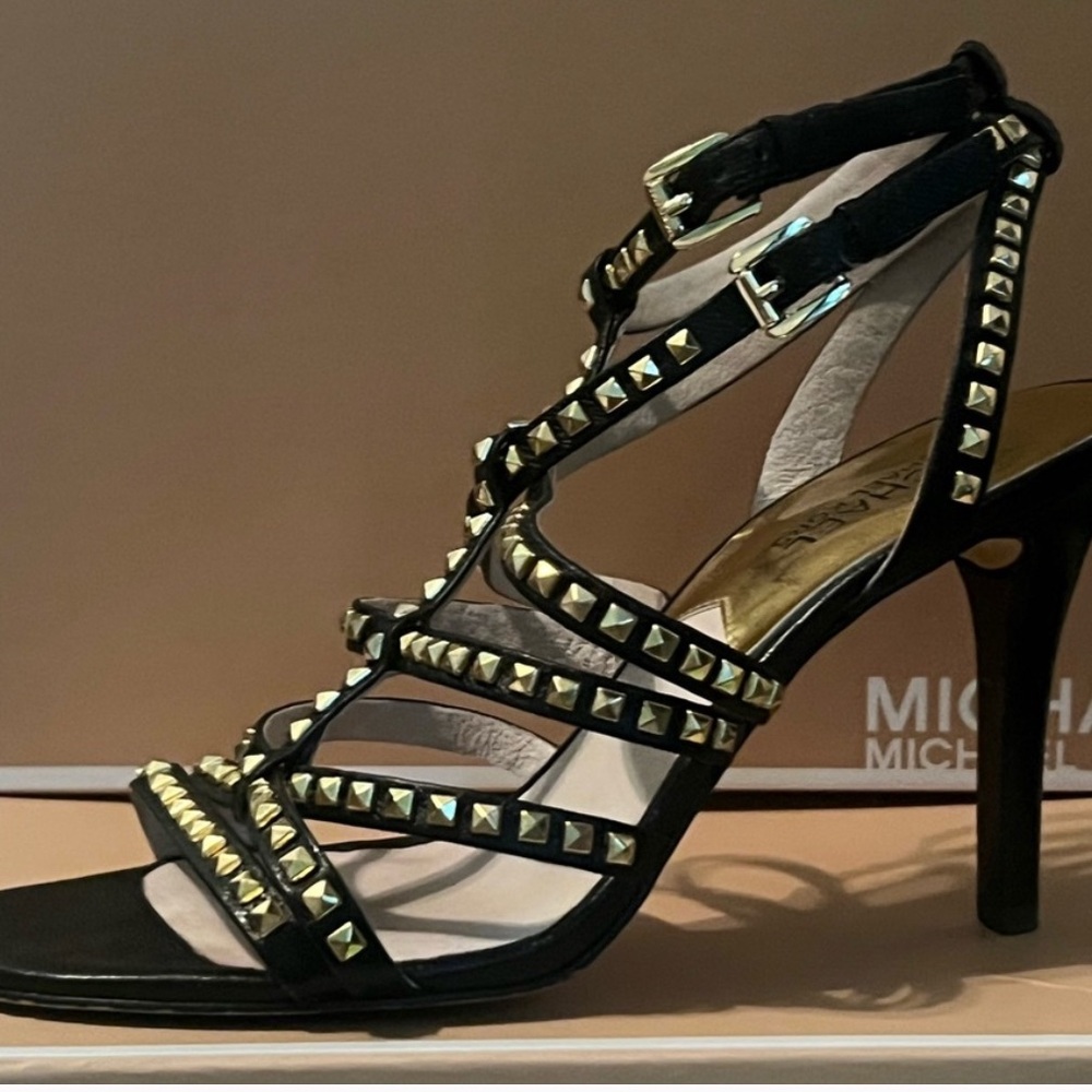 Michael Kors Black and Gold Studded Heels